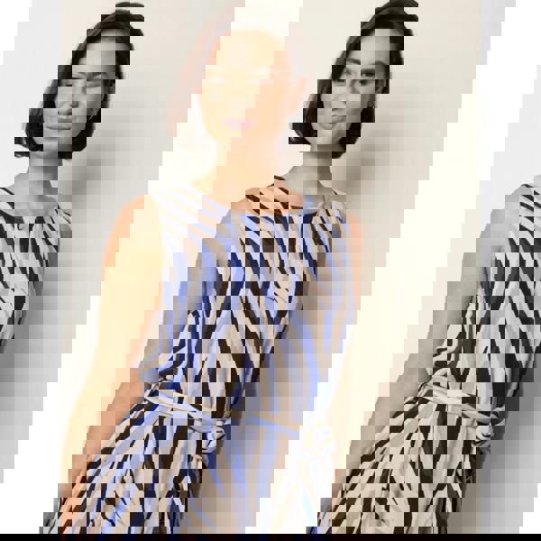 Blue Vanilla Bold Wave Print Belted Dress