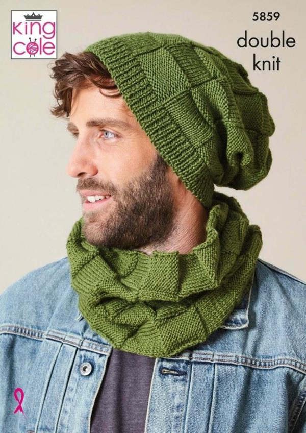 King Cole Merino Blend DK Knitting Pattern 5859, Headwear, Scarves for Men, One Size