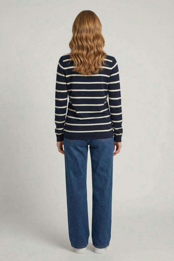 Navy | Striped Long Sleeve Knit Top