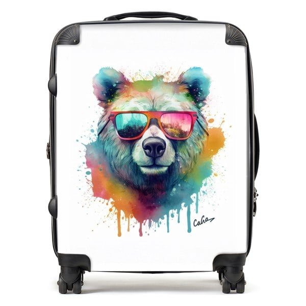 Warren Reed Splashart Colourful Bear In Glasses Suitcase