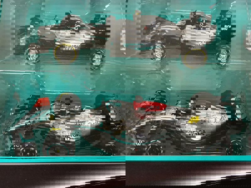 Mercedes AMG Petronas Formula 1 Set of 7 Cars with Display Stand 1:43 Scale Bburago 38170