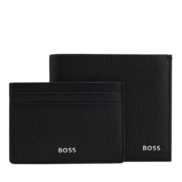 Boss Cow Leather Anniversary/Birthday Wallet and Card Holder Set (Pack of 2) - Black - 