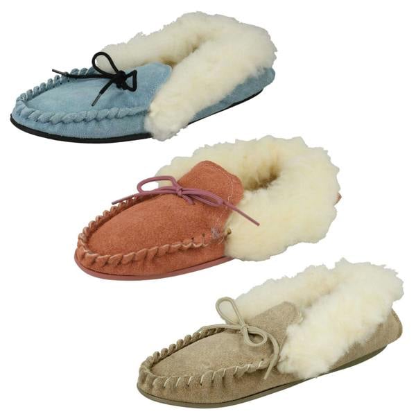 Spot On Ladies Spot On Slip On Slippers Real Suede Moccasin