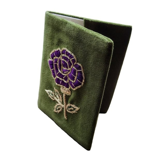 Ty Hedge Hand-Embroidered Velvet Passport Holder - Olive Green