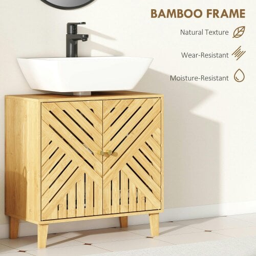 Wyld Haus Limifi Bamboo Under Sink Bathroom Storage Cabinet With Adjustable Shelving Natural Finish