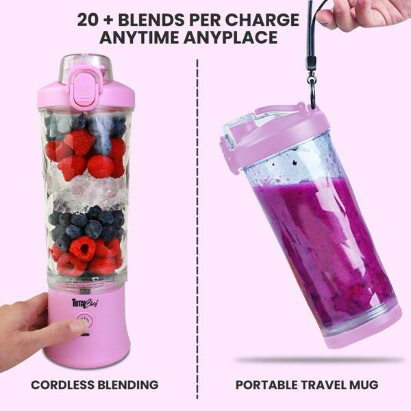 Total Chef 600ml Personal Blender Lilac USB Rechargeable Mini Smoothie Maker for Travel & Gym