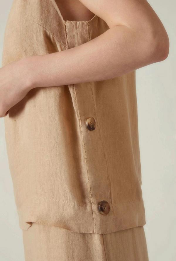 James Lakeland Sand Linen Sleeveless Top