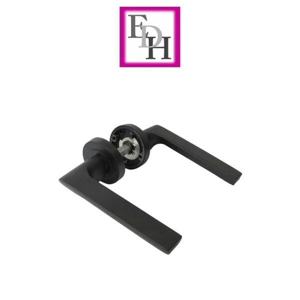 EDH Door Hardware Modern Matt Black Lever on Rose Plate Door Handle Set – 6 Pairs, 52mm Round Rose Plate & 127mm Lever Handle