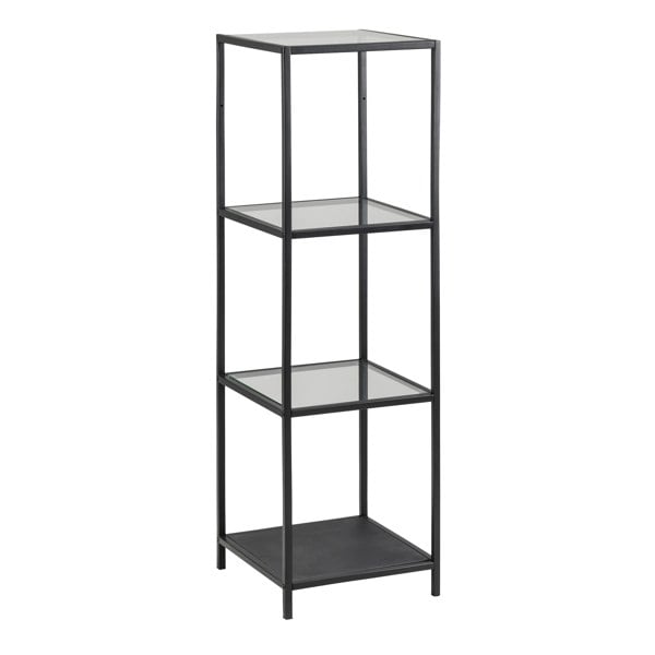 Furniture To Go Seaford Narrow Black Metal Bookcase with 3 Glass Shelves