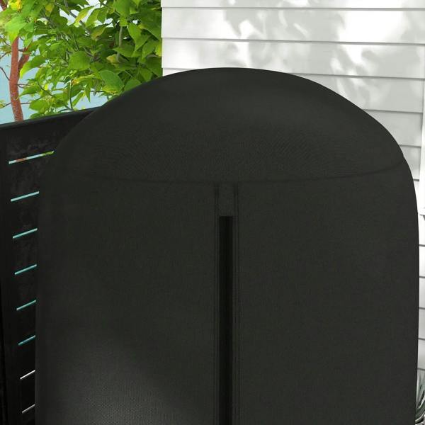 Close-up of black egg chair cover fabric with central vertical panel and zip seam