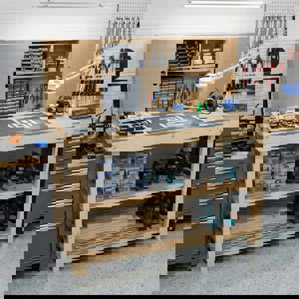 Arbor Garden Solutions Wooden MDF top workbench with cupboard back panel and double shelf