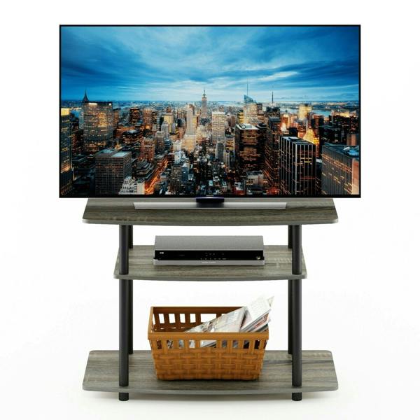 WALPLUS Turn N Tube No Tools | Modern Furniture Piece for Stylish and Functional Home Use | 3 Tier TV Stands, French Oak Grey/Black