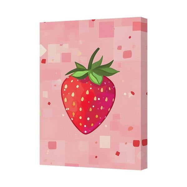 Benjamin Tate Design Strawberry Canvas Wall Art Print Pink Geometric Background