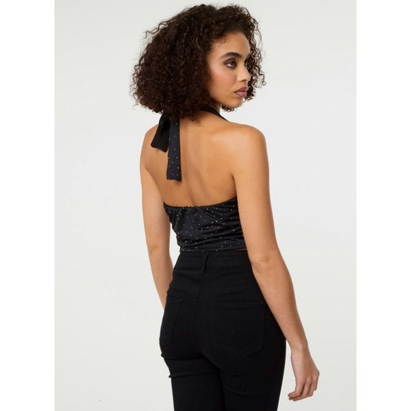 Pink Vanilla Diamante Slinky Halter Top - Black