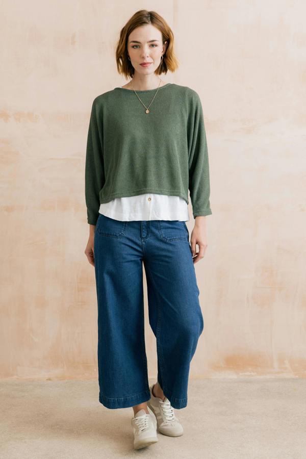 Lily & Me Penny Batwing Crossover Jumper Laurel Green