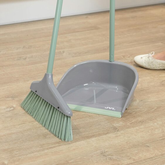JVL Long Handle Dust Pan And Brush Set - Grey