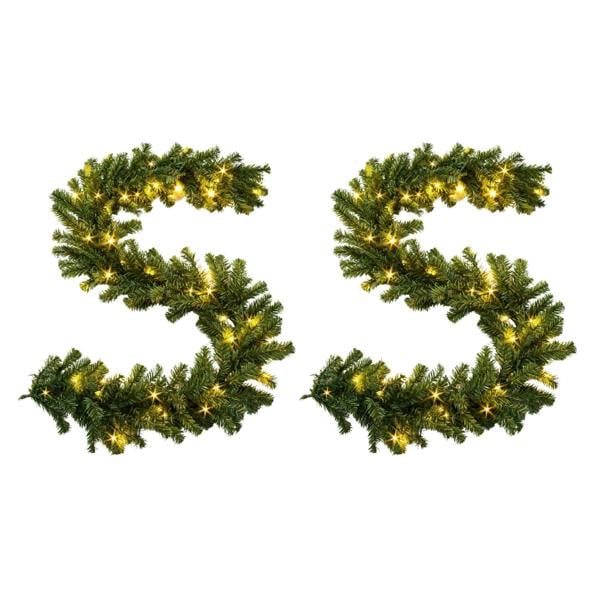 2.7m Pre-Lit Alaskan Christmas Garland with 70 Warm White LEDs, Available as Single or 2 Pack image 1
