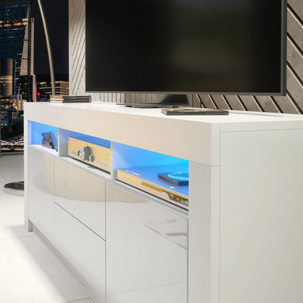 Mex Furniture Spacious 160cm TV Unit & Cabinet with White Gloss Doors and Free LED