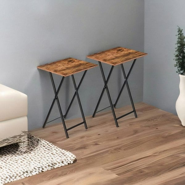 Modcraft Set of 2 Folding Side Tables – Industrial Tables for Sofa , Laptop, or Drinks