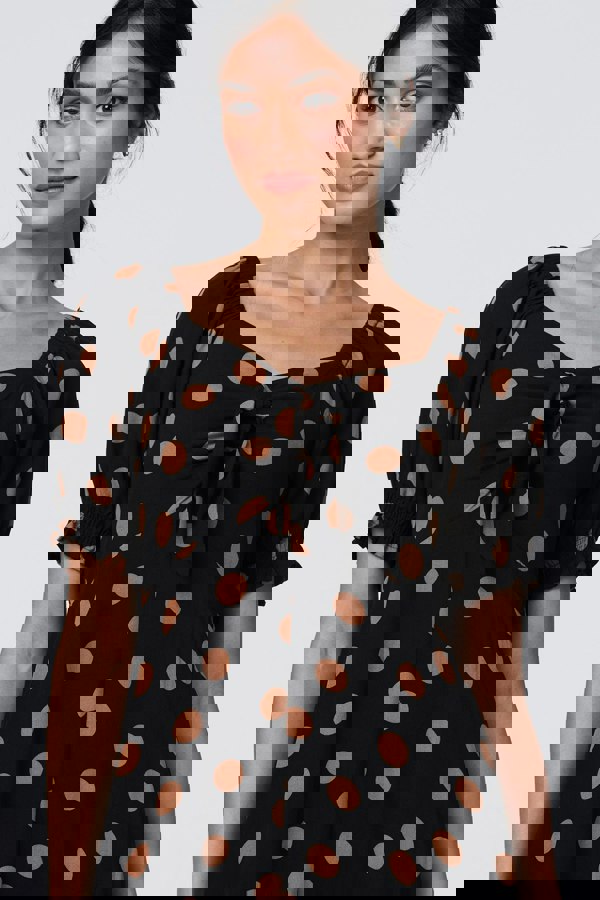 Black | Polka Dot Puff Sleeve Midi Dress