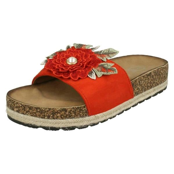 Spot On Ladies Spot On Flower Trim Mules