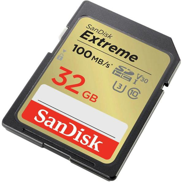 SanDisk Extreme SDHC card 100MBs UHSI U3 V30 32GB