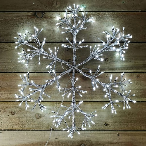 Samuel Alexander Premier 60cm Silver Starburst Snowflake Wall Window Decoration with 300 White LEDs
