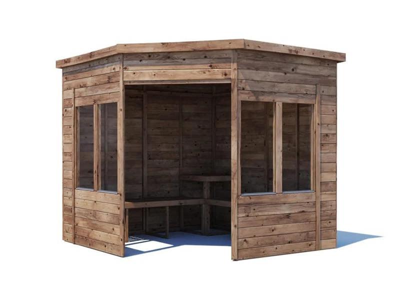 Dunster House Corner Garden Arbour with Glazed Panels, W2.4m x D2.4m / W8' x D8', Pressure Treated, Apocallipo