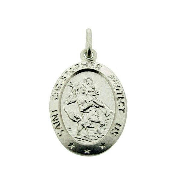 Christopher James of London Sterling Silver Small Satin Oval St Christopher Pendant With Optional Engraving and Chain