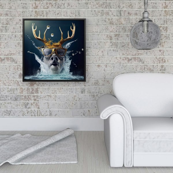 Warren Reed Stag Splash Art Framed Canvas