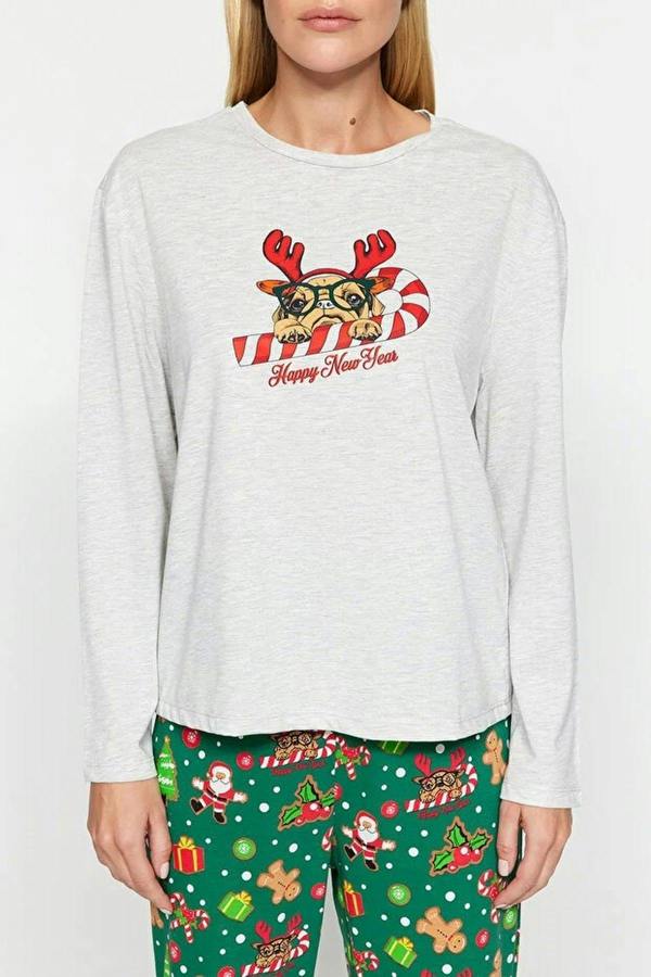 WOVCOR 2-Piece 100% Cotton Christmas Themed Knit Pajama Set