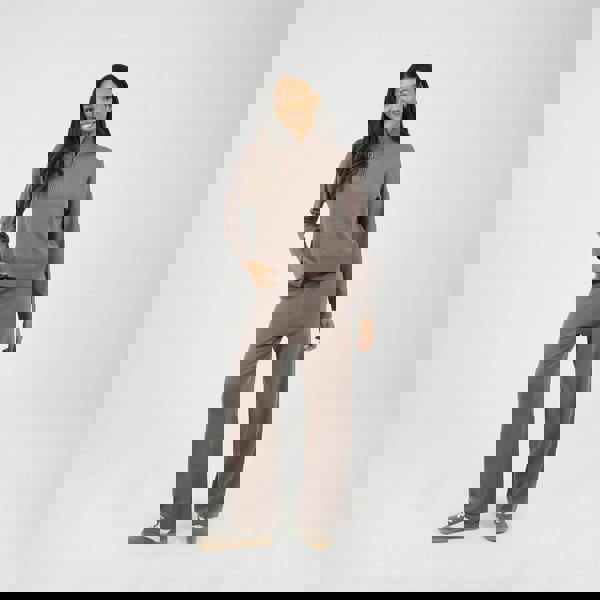 Brave Soul Taupe Knitted Zip Neck Jumper and Trouser Set - Taupe Image 1