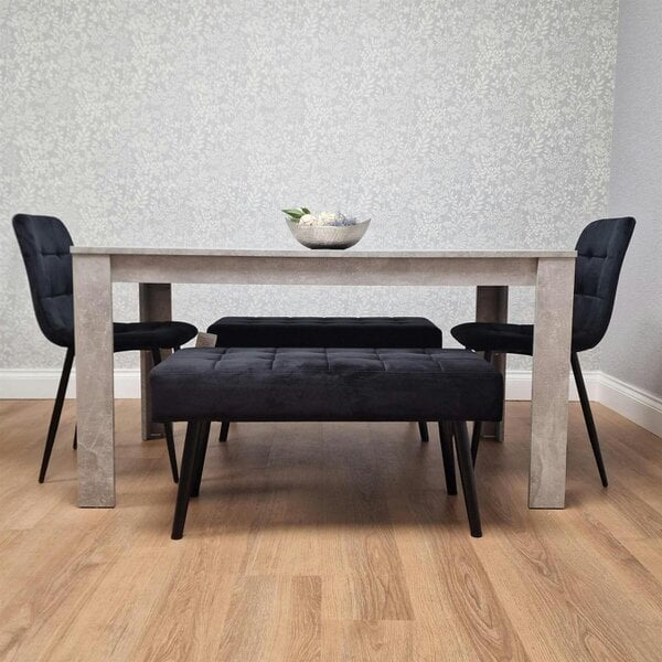 Kosy Koala Dining Table with 2 Black Velvet Chairs and 2 Black Velvet Benches Modern Dining Room Furniture Set