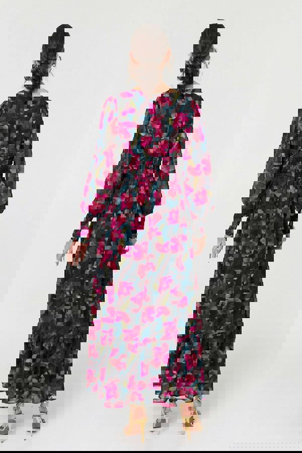 Green | Floral Ruched Long Sleeve Maxi Dress
