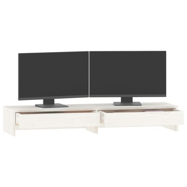 Berkfield Monitor Stand White 100x27x15 cm Solid Wood Pine