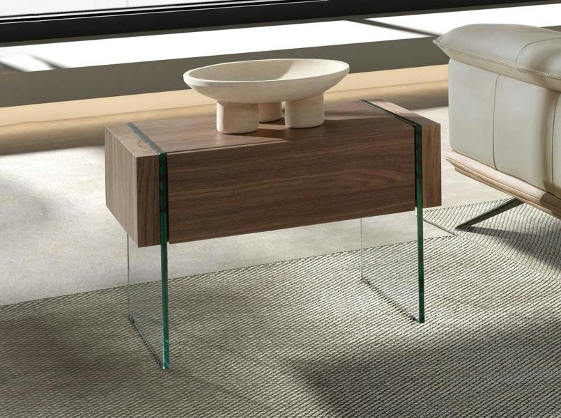 Angel Cerdá Walnut and Tempered Glass Bedside Cabinet 7042