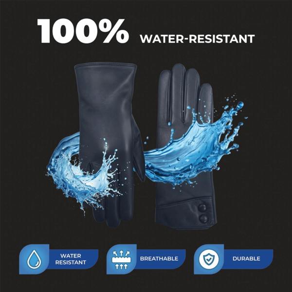 Infinity Leather Womens Italian Leather Winter Button Design Soft Wool Lining Gloves - L-GLV-501