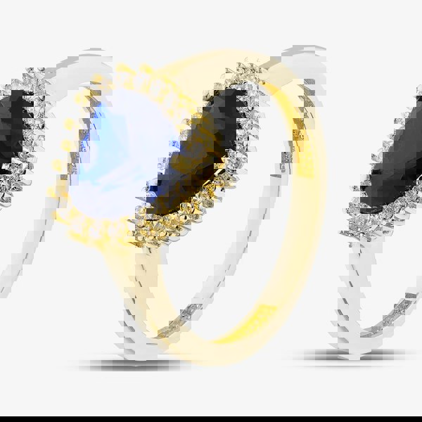 T. H. Baker 9ct Yellow Gold Blue Cubic Zirconia Heart Cluster Ring RBD026YSA