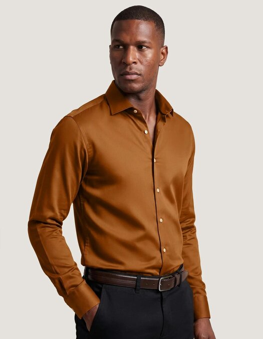 Men's Light Brown Satin Dress Shirt