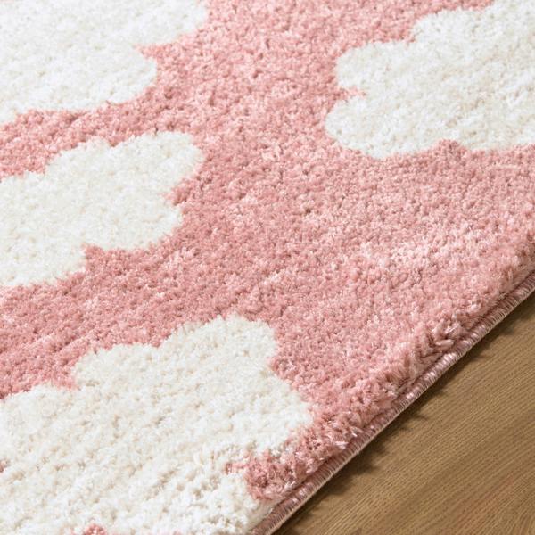 Livabliss Fossay Shag-Washable Pink Ivory Modern High Pile Rug