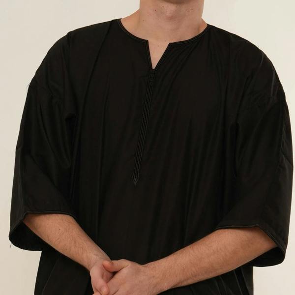 TT-006 - Men's Emirati Omani Half Sleeve Thobe - Black - Thobez - 17