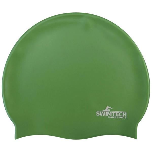 SwimTech Unisex Adult Silicone Swim Cap - Green - 