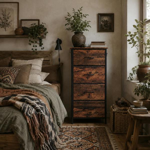 Wyld Haus Balo Fabric And Metal Rustic Brown 4 Drawer Storage Chest