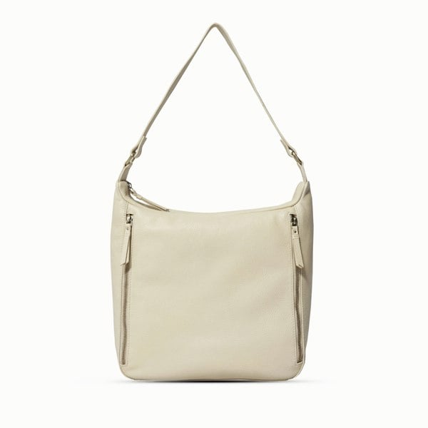 Assots London 'PAMELA' Camelish Off White Pebble Grain Real Leather Designer Shoulder Hobo Bag