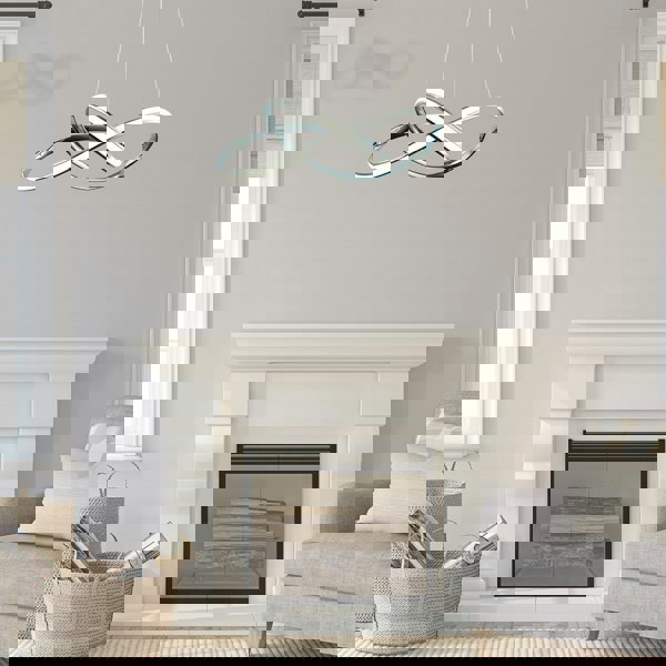 Milagro Cappio Chrome LED Pendant Lamp 36W(130W) Stunning Designer Hanging Ceiling Light With Elegant Chrome Curves