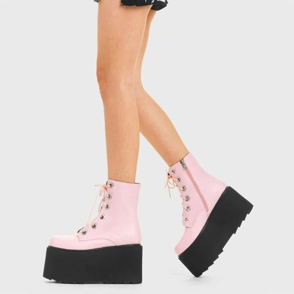 Lamoda Renegade Pink Chunky Platform Ankle Boots Trendy Stylish Comfortable