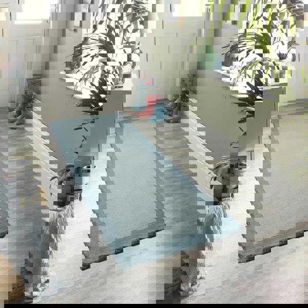 Bordered Duck Egg Blue Wool Rug | Sophisticated Home Decor