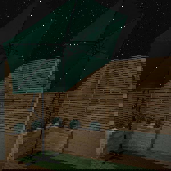 Samuel Alexander 3m Solar Powered Cantilever Lit Banana Garden Parasol with Crank Handle & White LED Lights in Green