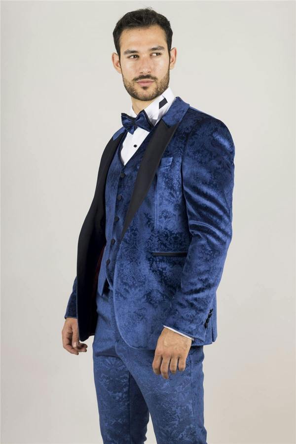 Infinity Leather Men's Blue 3 Piece Velvet Wedding Tuxedo Formal Suit