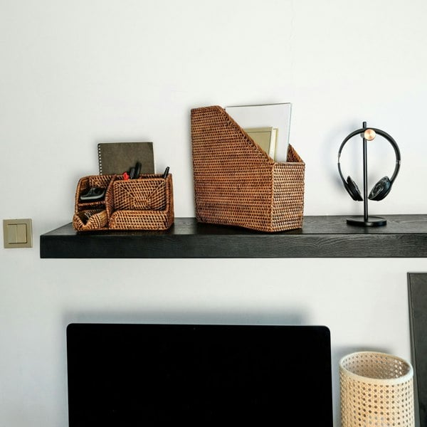 Rattan File Holder - Magazine Holder and a4 docment - Coastal Villa Homeware